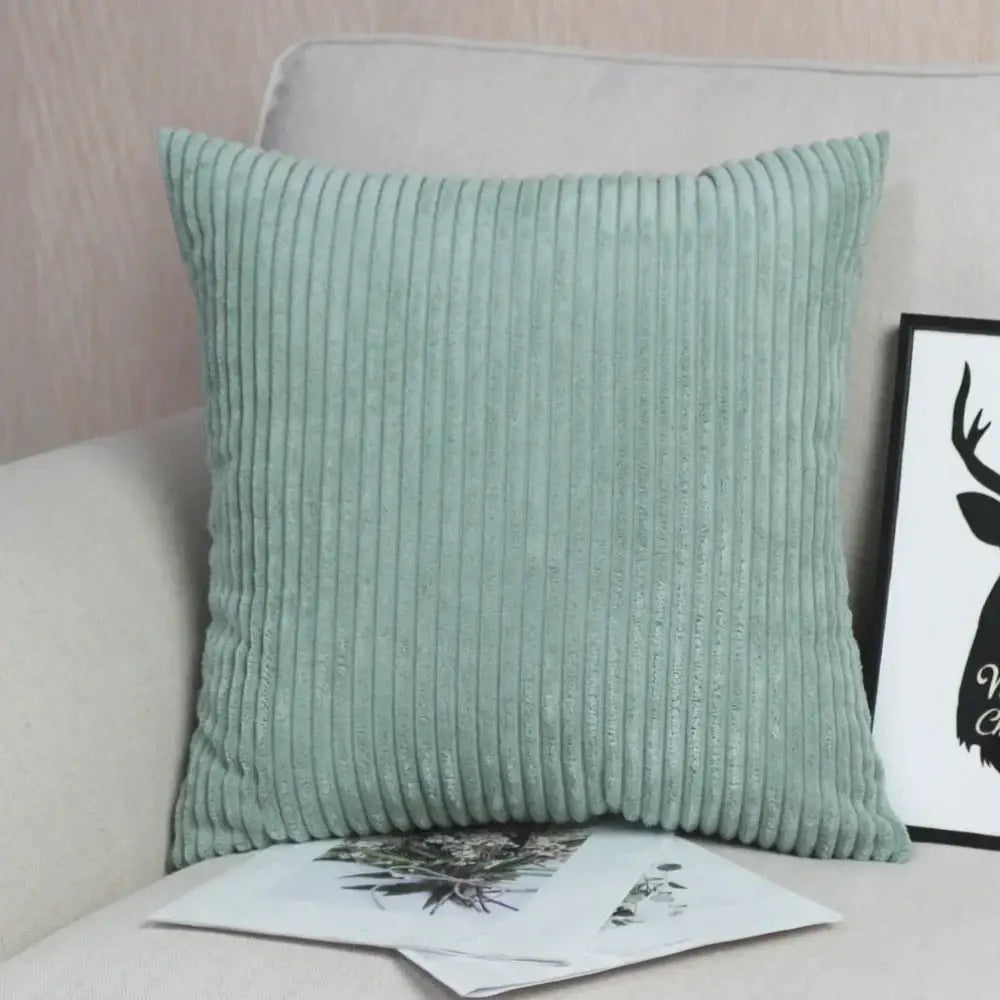 A soft mint green decorbites corduroy pillow with vertical ribbed texture for stylish living room decorbites corduroy pillow cover