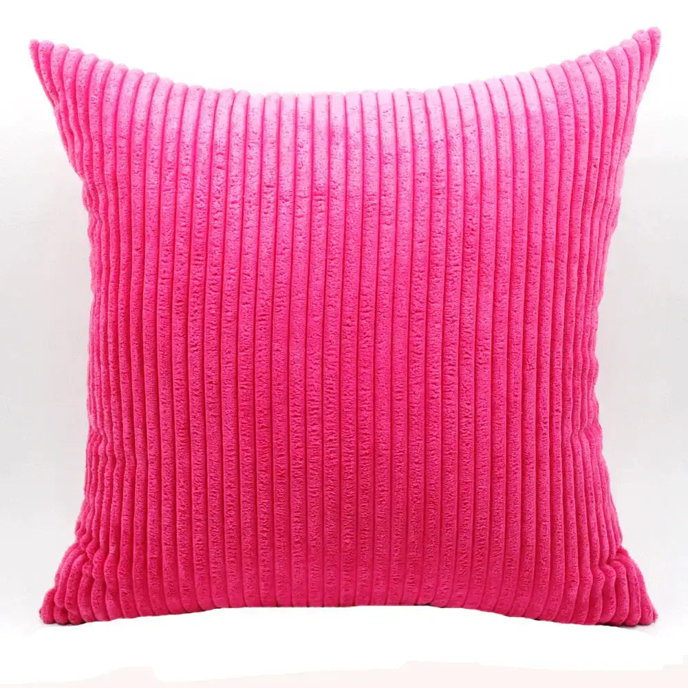 Vibrant pink corduroy pillow cover with vertical ridges for living room decor by decorbites corduroy pillow
