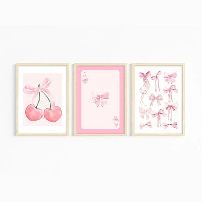 Pink Bows Wall Art Set - 3 Pieces