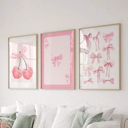 Pink Bows Wall Art Set - 3 Pieces