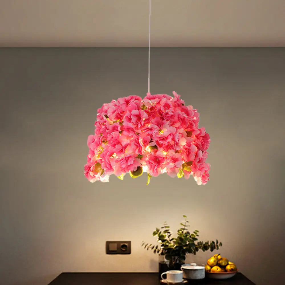 Pink Bucket Restaurant Pendant Light with Sakura Deco - Metal Drop Pendant, Bulb Included