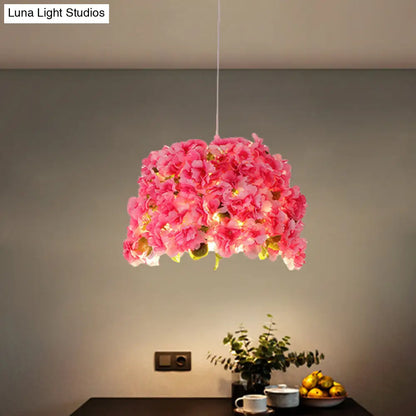 Pink Bucket Restaurant Pendant Light with Sakura Deco - Metal Drop Pendant, Bulb Included