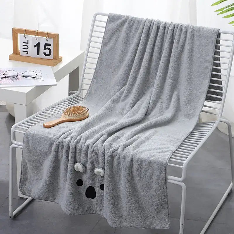 Gray plush face towel with embroidered bear face design for decorbites cartoon soft hand bathroom use