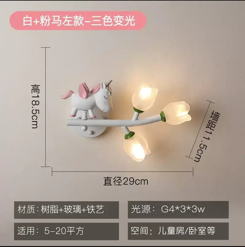 Pink bunny tulip led wall lamp with white and pink unicorn theme glowing tulip lights for decorbites kids room nursery