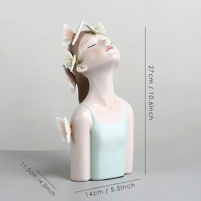 Delicate butterfly fairy resin figurine in light blue with white butterflies on head and shoulder for desktop decorbites decor