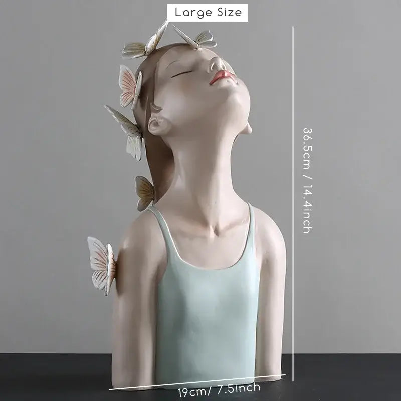 A serene large pink butterfly fairy resin statue with closed eyes and butterflies for bedroom decorbites decor