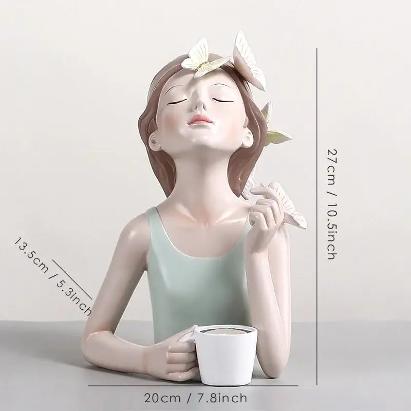 A serene pink butterfly fairy resin statue with white butterflies and a small cup, perfect for bedroom decorbites butterfly fairy