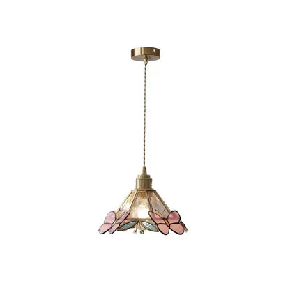 Pink butterfly glass led pendant light with delicate stained glass butterfly motifs in pink and teal decorbites butterfly glass