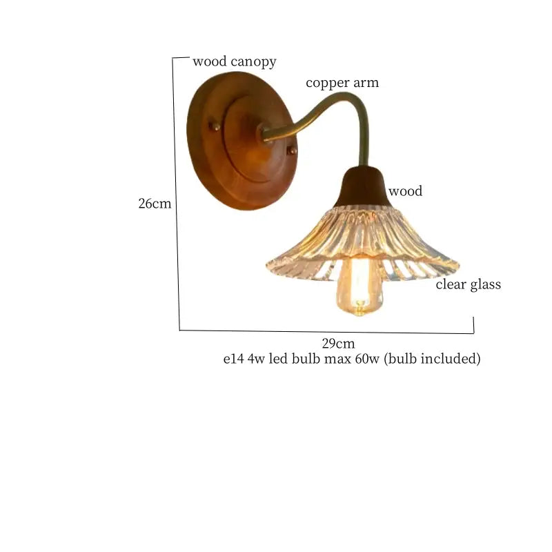 Pink butterfly glass led wall sconce with warm wooden canopy copper arm and fluted glass shade for bedroom decorbites glass led