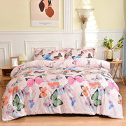 Pink butterfly print bedding set featuring colorful detailed wing patterns on soft fabric for bedroom duvet cover and sheets
