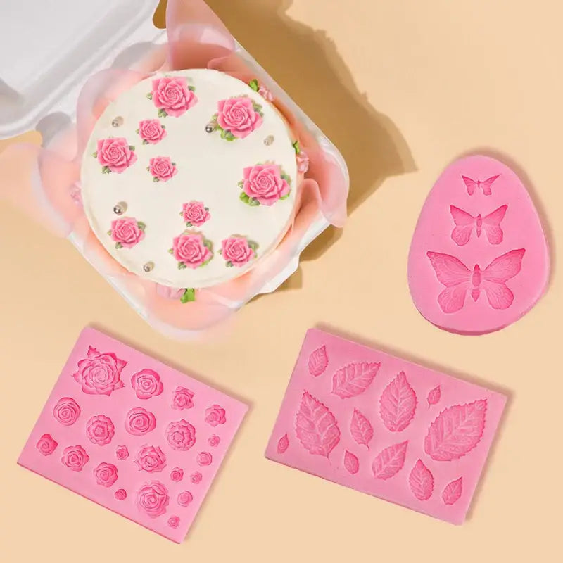 Pink butterfly silicone fondant mold featuring rose leaf and butterfly designs for kitchen cake decorating decorbites butterfly silicone