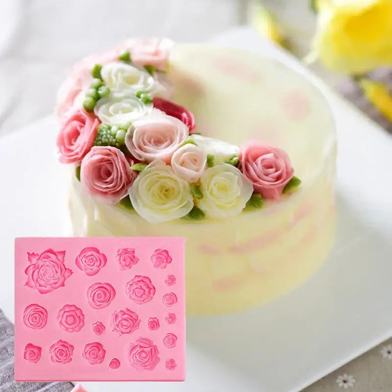 Pink butterfly silicone fondant mold with rose and floral designs for cake decorating by decorbites butterfly silicone