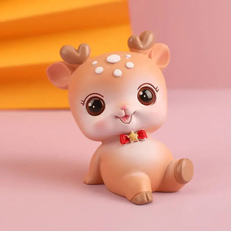 Cute beige cartoon deer resin figurine with heart-shaped antlers and red bow tie for decorbites bedroom cake topper decor