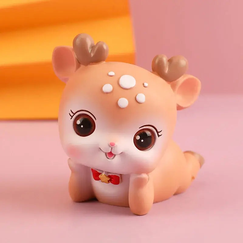 Cute peach-colored resin deer figurine with white spots brown antlers and red bow tie decorbites cartoon deer topper