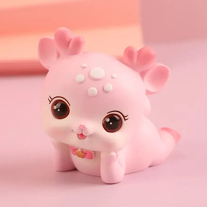 Pink cartoon deer resin figurine with white spots and bow for bedroom decorbites cartoon deer cake topper decor