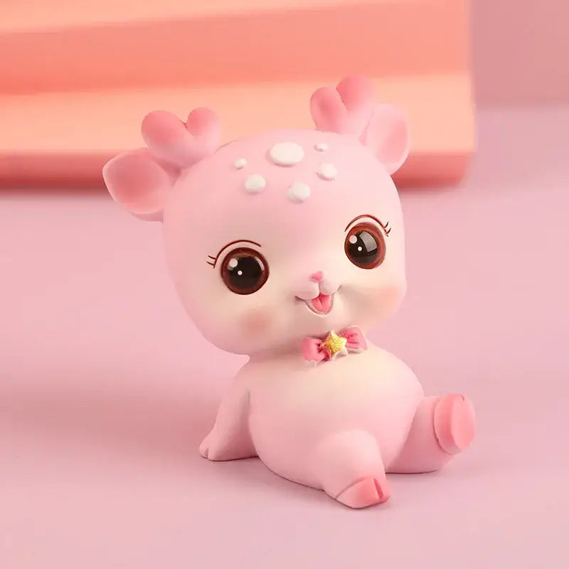 Pink cartoon deer resin figurine with white spots and bow for decorbites cartoon deer bedroom cake topper decor