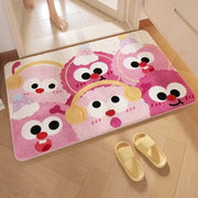 Pink cartoon print plush bathroom mat with soft absorbent material featuring decorbites cartoon print characters