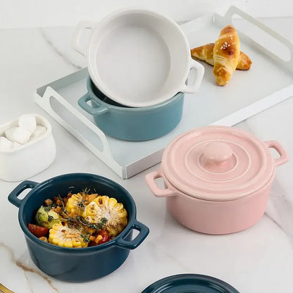 Pastel pink decorbites ceramic mini soup bowl with lid and two small handles ideal for kitchen cookware and desserts