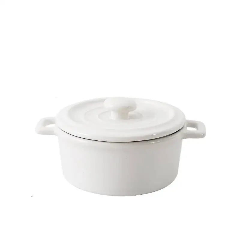White decorbites ceramic mini cocotte with lid and handles for soup and dessert bowl kitchen cookware