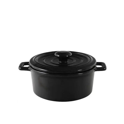 Black enameled cast iron dutch oven with lid and side handles for decorbites ceramic mini soup cookware use
