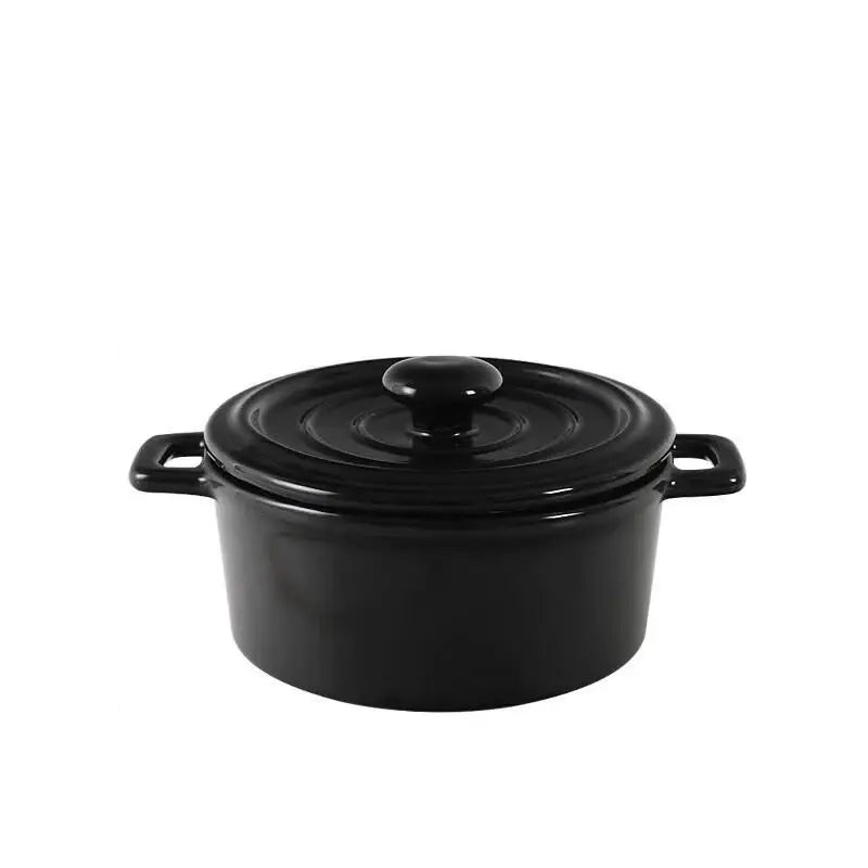 Black enameled cast iron dutch oven with lid and side handles for decorbites ceramic mini soup cookware use