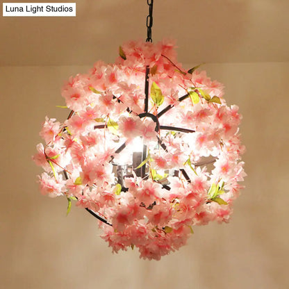 Pink Cherry Blossom Farmhouse Chandelier - Metal Dining Room Suspension Light Fixture