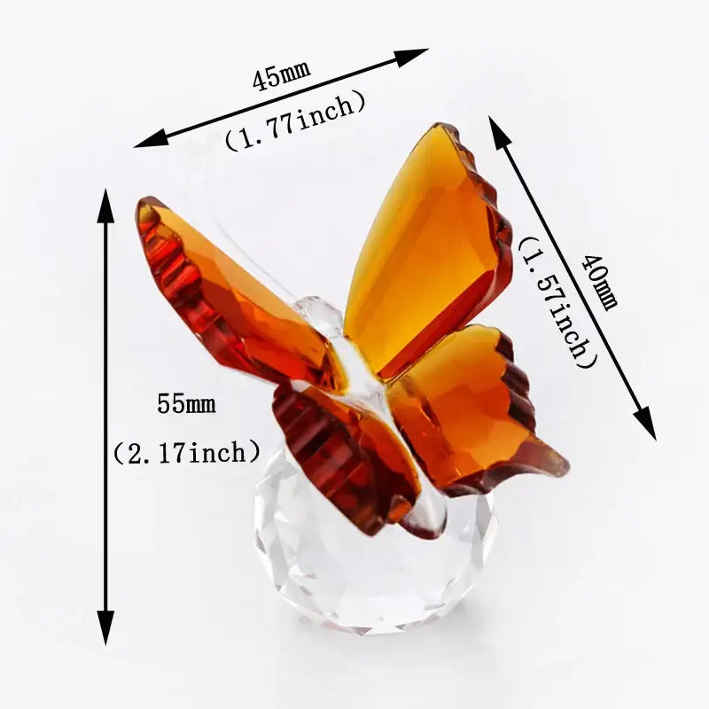 Translucent amber glass crystal butterfly figurine with faceted wings and clear base for bedroom decorbites decor