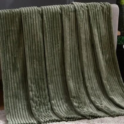 A plush olive green corduroy throw blanket with a soft ribbed pattern for decorbites cozy striped flannel fleece decor