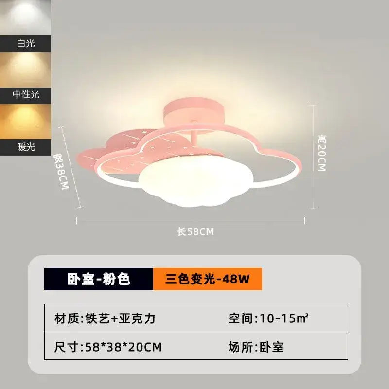 Pink crown cream clouds rainbow ceiling lamp with iron art and acrylic diffuser for bedroom decorbites cream clouds decor