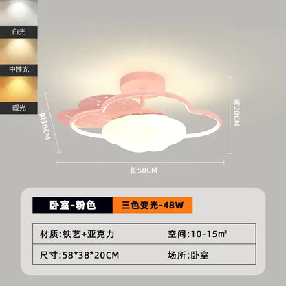 Pink crown cream clouds rainbow ceiling lamp with iron art and acrylic diffuser for bedroom decorbites cream clouds decor