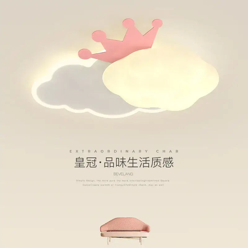Pink crown-shaped cream clouds rainbow ceiling lamp with soft glowing illumination for bedroom decorbites decor
