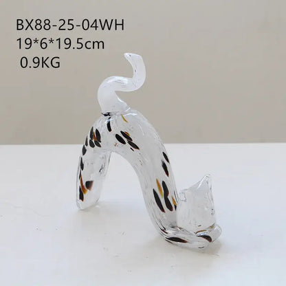 Clear glass cat figurine with black and amber speckles and curved tail for decorbites crystal cat decor