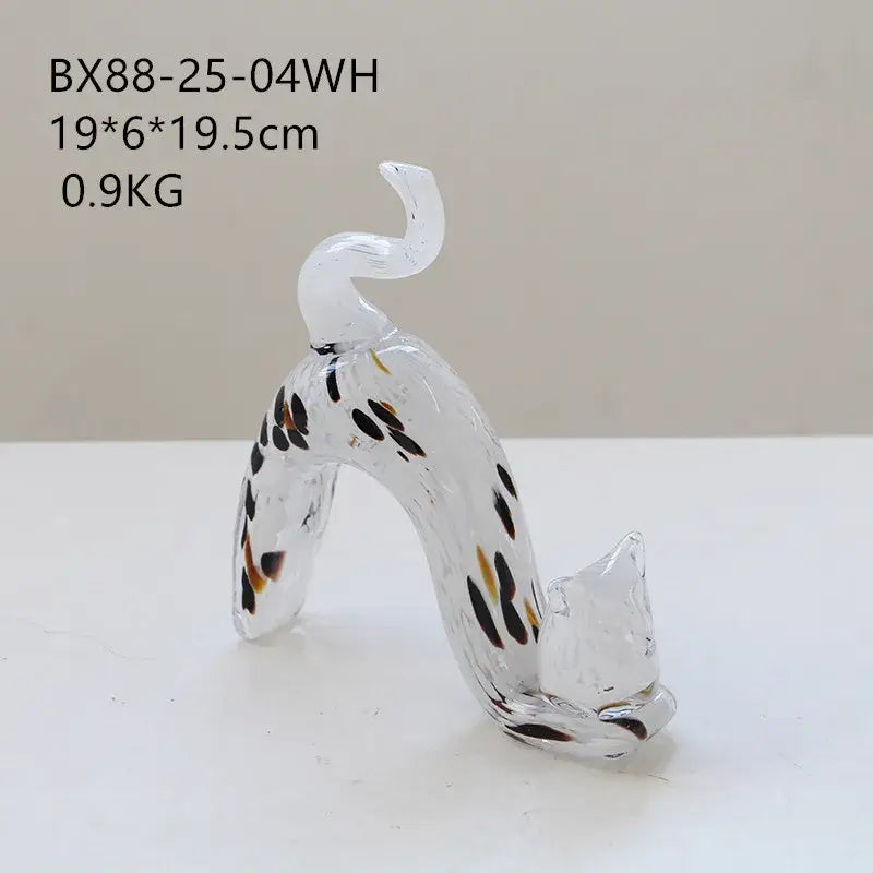 Clear glass cat figurine with black and amber speckles and curved tail for decorbites crystal cat decor