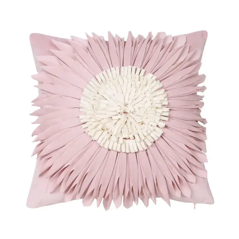 Pink daisy sunflower plush pillowcase with soft pink sunburst design and layered fringed petals for decorbites daisy sunflower decor