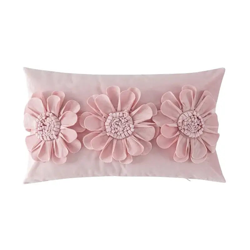 A soft pink plush pillowcase featuring three dimensional fabric flowers for decorbites daisy sunflower decor