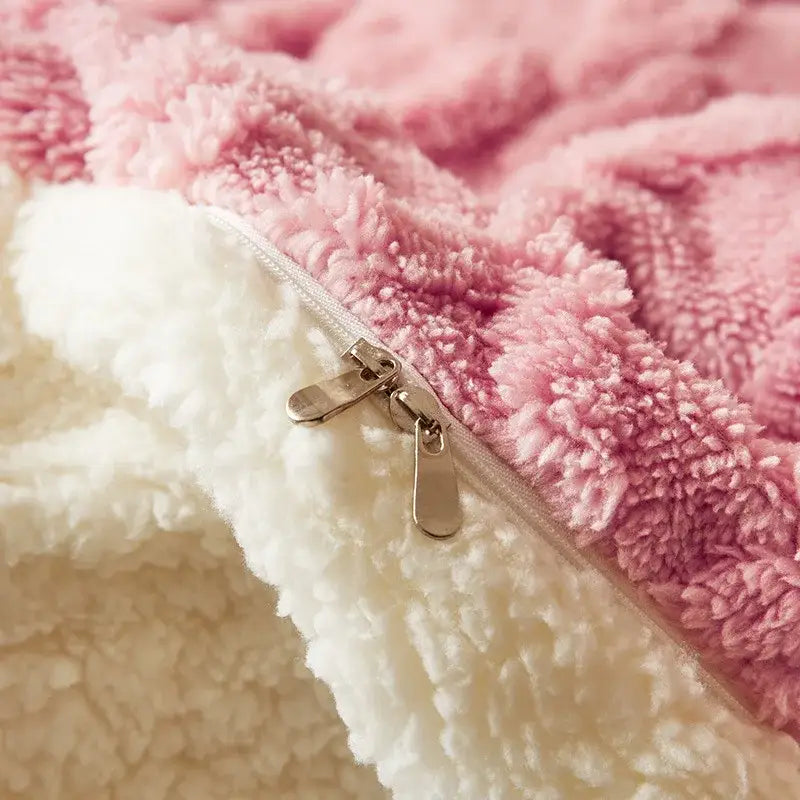 Pink and white plush fleece duvet cover with metallic zipper luxury cashmere duvet cover decorbites dual style