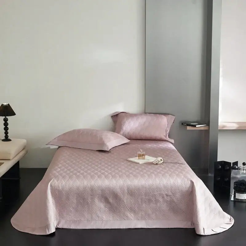 A soft blush pink quilted bedspread set with diamond pattern and cool lyocell fiber for bedroom decorbites cool lyocell