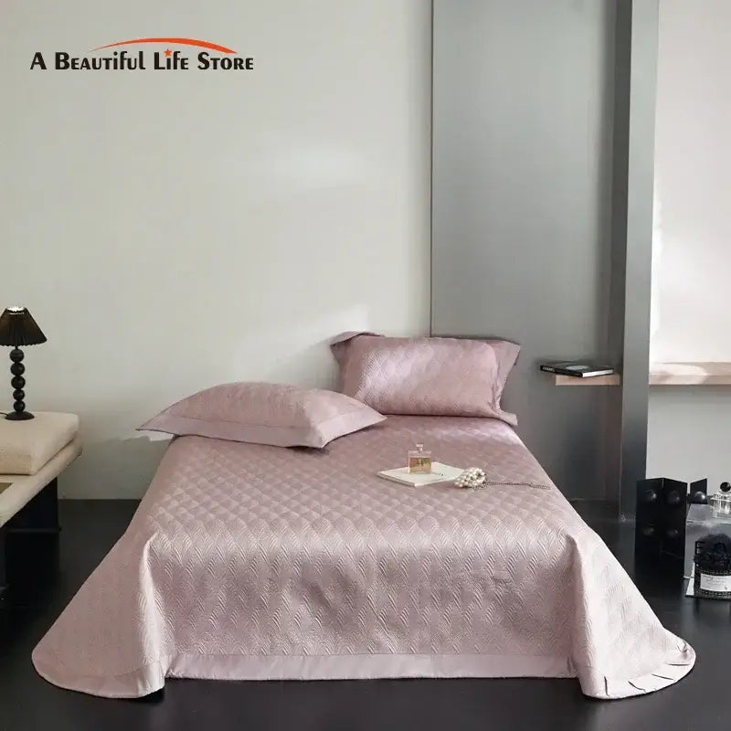 Pink diamond quilted cool lyocell fiber bedspread set with satin finish and subtle diamond pattern by decorbites