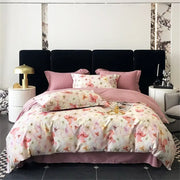 Pink floral satin egyptian cotton bedding set with delicate blossoms on soft cream background for decorbites colorful egyptian cotton decor