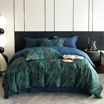 Emerald green and navy blue snakeskin patterned bedding set for decorbites colorful egyptian cotton bedroom decor