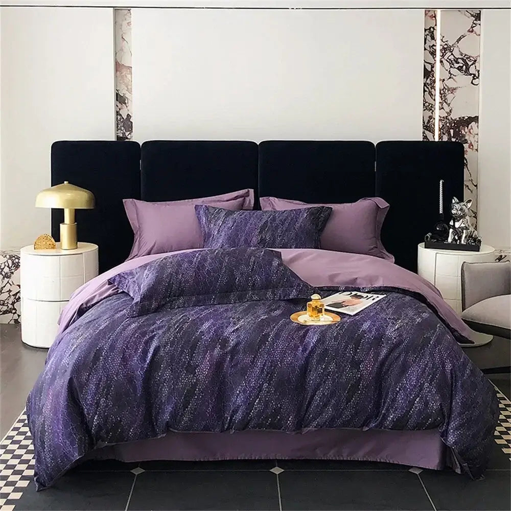 Purple textured duvet bedding set with matching pillows and satin trim for colorful egyptian cotton decorbites decor