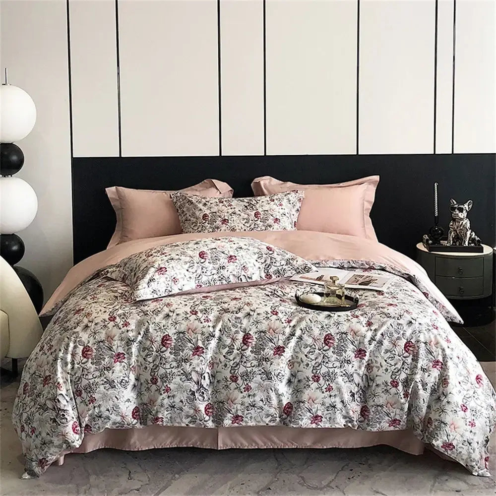 Pink floral satin egyptian cotton bedding set with delicate rose patterns and satin finish edges for bedroom decorbites colorful egyptian cotton decor