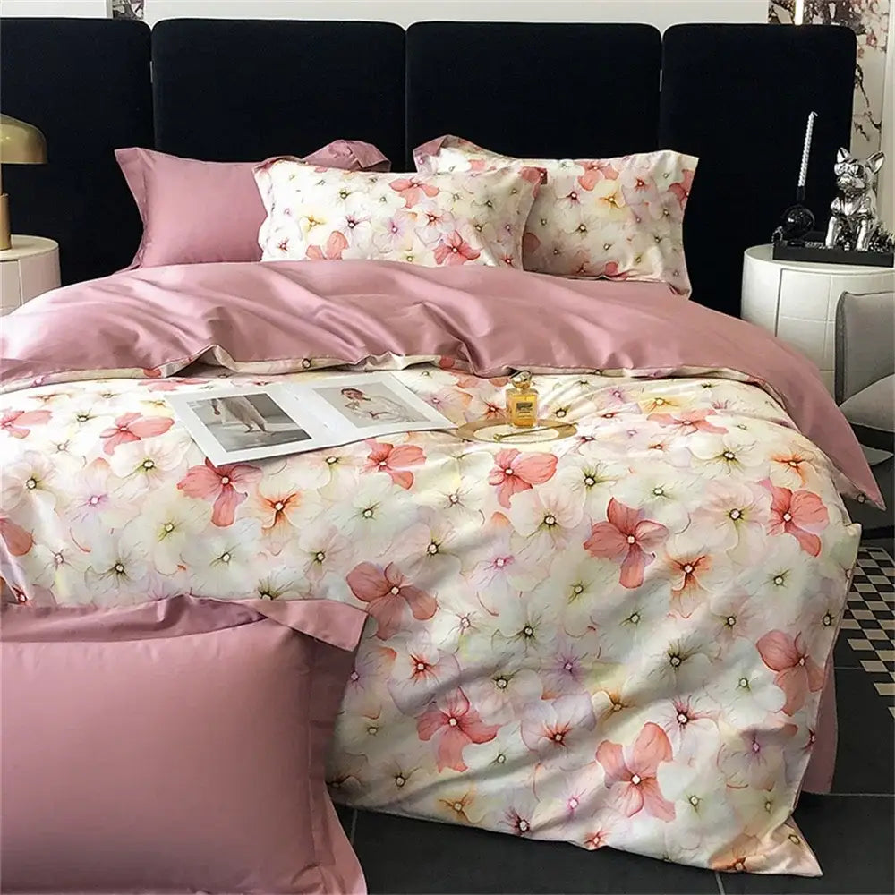 Pink and white floral satin egyptian cotton bedding set with delicate blossoms for decorbites colorful egyptian cotton decor