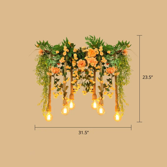 DecorBites™ Pink Flower and Vine Hemp Rope Pendant Light for Cottage Island Lighting in Dining Room