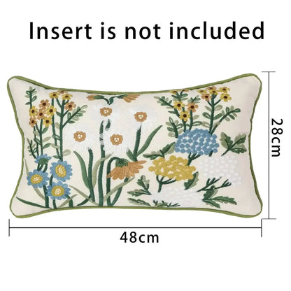 Cream cushion cover with intricate yellow blue green embroidery for pink flower farmhouse living room decorbites 3d pink