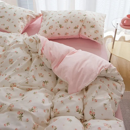 Pink Flowers Duvet Cover Set for Girls and Boys - 02 / set / Double 4pcs 180x220