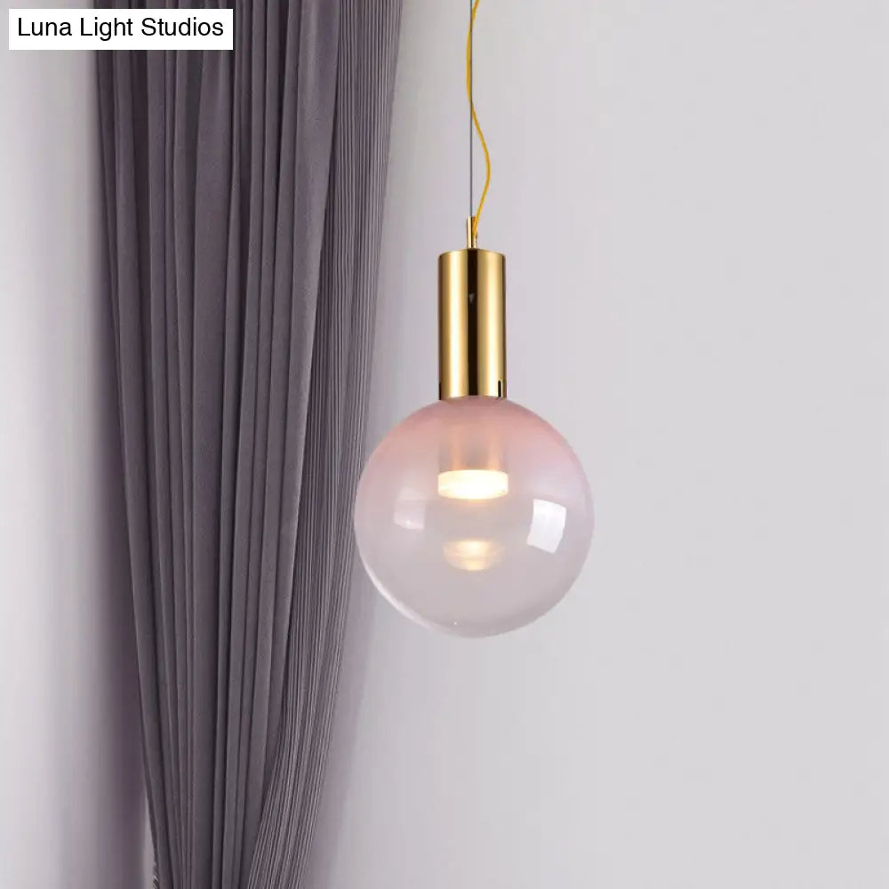 Pink Gradient Glass Ball Suspension Light - Contemporary Gold Ceiling Fixture