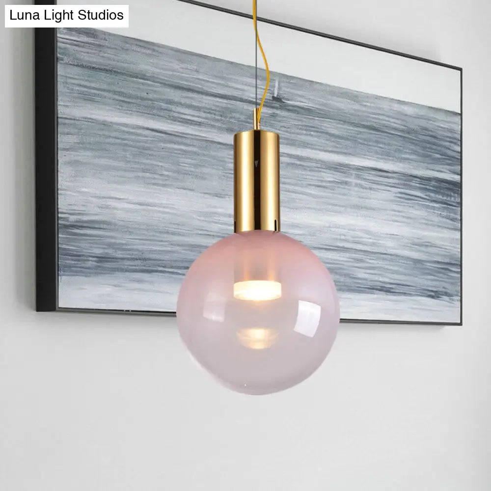 Pink Gradient Glass Ball Suspension Light - Contemporary Gold Ceiling Fixture