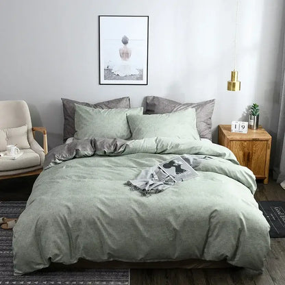 Mint green linen duvet cover set with matching pillowcases and subtle textured weave for bedroom bedding