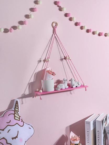 Pink/Green Wooden Wall Shelf for Kids Room